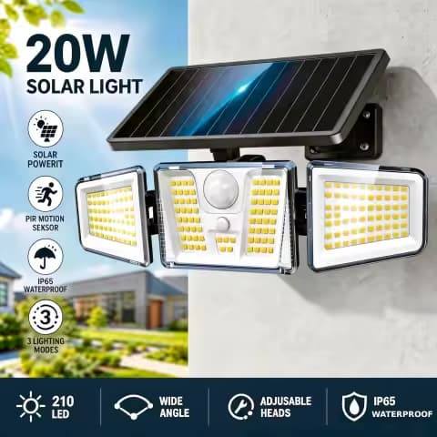 Projecteurs solaires 210 LED à 3 têtes – détecteur, 300°