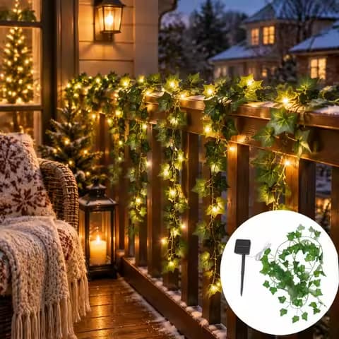 Guirlande solaire feuilles de lierre – blanc chaud